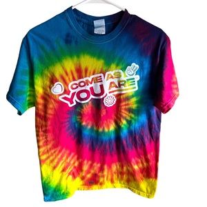 Tie Dye Graphic Tshirt. "Come as You Are" Nirvana Title on Front. Medium